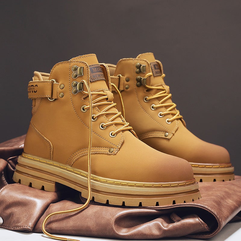 Workwear Boots Lovers Leather Big Head Leather Shoes Rhubarb Boots High Top Shoes Men'S Shoes British Casual Shoes - Image 1